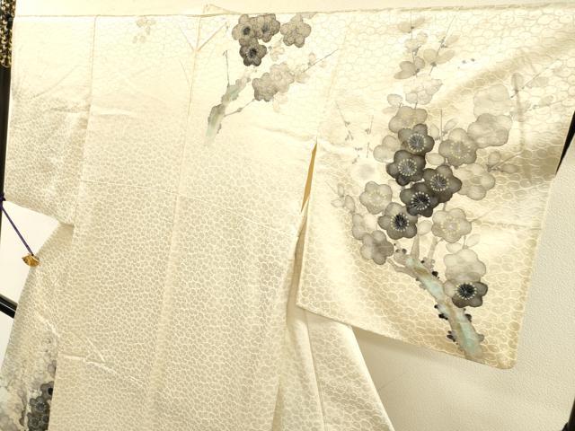 平和屋着物▼訪問着　手描き　枝梅　金彩　正絹　逸品　DABJ7326fe