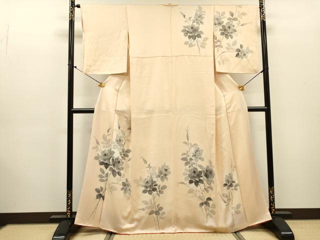 平和屋着物▼訪問着　手描き　薔薇　バラ　暈し染　正絹　逸品　DABJ7328fe