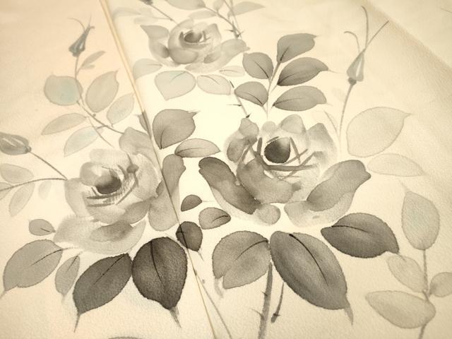 平和屋着物▼訪問着　手描き　薔薇　バラ　暈し染　正絹　逸品　DABJ7328fe