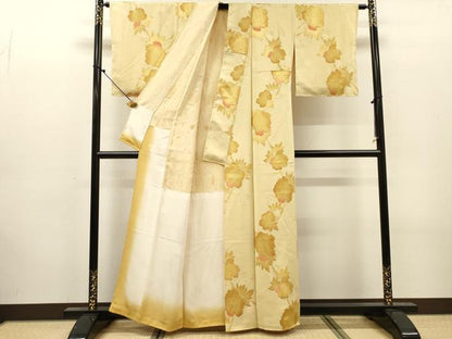 平和屋着物▼上質な小紋　地紋起こし　草花　正絹　逸品　DABJ7330fe
