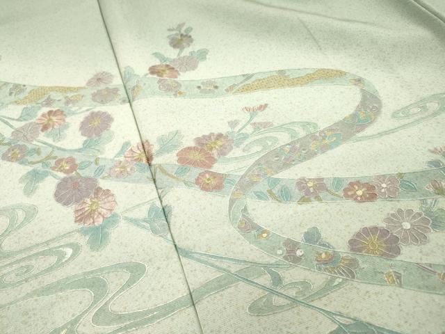 平和屋着物▼中国三大刺繍　スワトウ刺繍　汕頭刺繍　総刺繍　訪問着　鬘帯花文　暈し染　正絹　逸品　未使用　DABJ7332fe