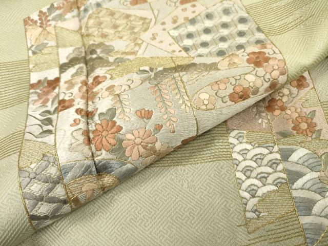 平和屋着物▼訪問着　総刺繍　短冊吉祥花文　暈し染　金糸　やまと誂製　正絹　逸品　DABJ7335fe