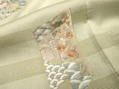 平和屋着物▼訪問着　総刺繍　短冊吉祥花文　暈し染　金糸　やまと誂製　正絹　逸品　DABJ7335fe