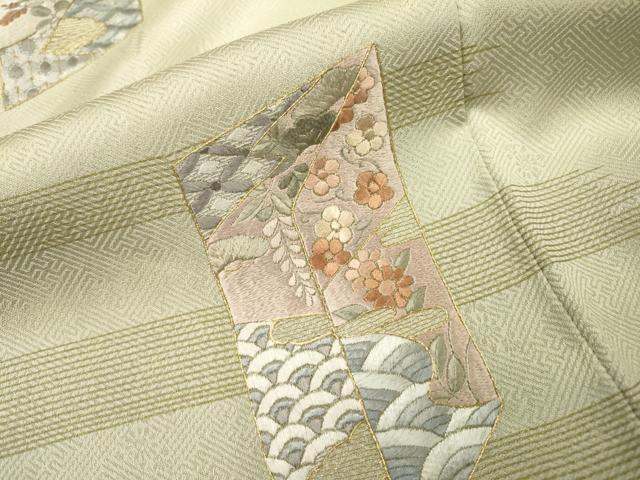 平和屋着物▼訪問着　総刺繍　短冊吉祥花文　暈し染　金糸　やまと誂製　正絹　逸品　DABJ7335fe