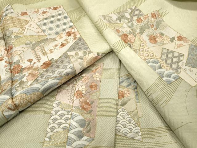 平和屋着物▼訪問着　総刺繍　短冊吉祥花文　暈し染　金糸　やまと誂製　正絹　逸品　DABJ7335fe