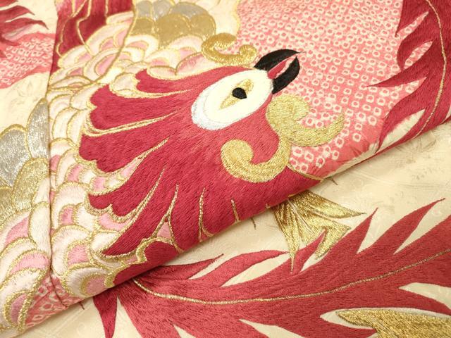 平和屋着物▼豪華振袖　刺繍　絞り　鳳凰　金銀糸　正絹　逸品　DABJ7336fe