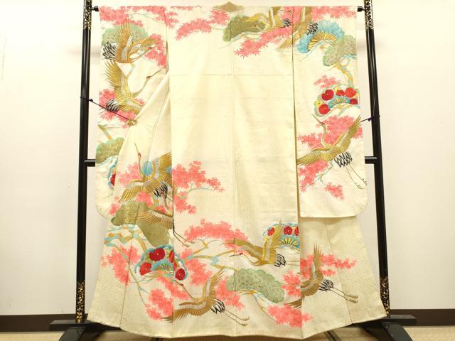 平和屋着物▼振袖　刺繍　飛鶴枝花文　暈し染　金銀糸　洗える着物　DABJ7337fe