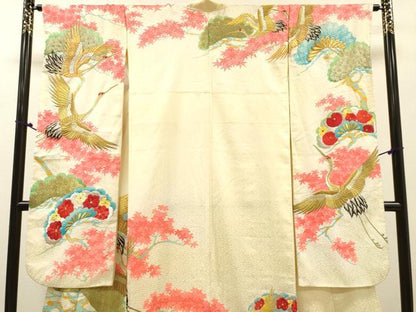 平和屋着物▼振袖　刺繍　飛鶴枝花文　暈し染　金銀糸　洗える着物　DABJ7337fe