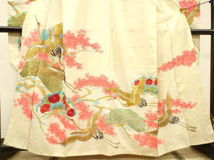 平和屋着物▼振袖　刺繍　飛鶴枝花文　暈し染　金銀糸　洗える着物　DABJ7337fe
