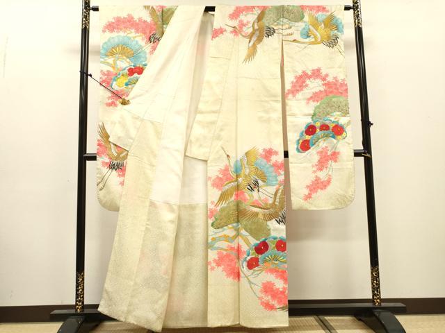 平和屋着物▼振袖　刺繍　飛鶴枝花文　暈し染　金銀糸　洗える着物　DABJ7337fe