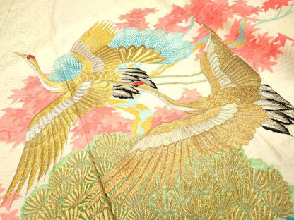 平和屋着物▼振袖　刺繍　飛鶴枝花文　暈し染　金銀糸　洗える着物　DABJ7337fe