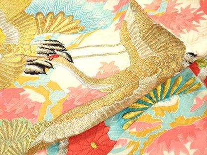 平和屋着物▼振袖　刺繍　飛鶴枝花文　暈し染　金銀糸　洗える着物　DABJ7337fe
