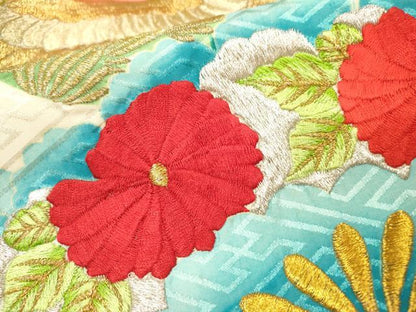 平和屋着物▼振袖　刺繍　飛鶴枝花文　暈し染　金銀糸　洗える着物　DABJ7337fe
