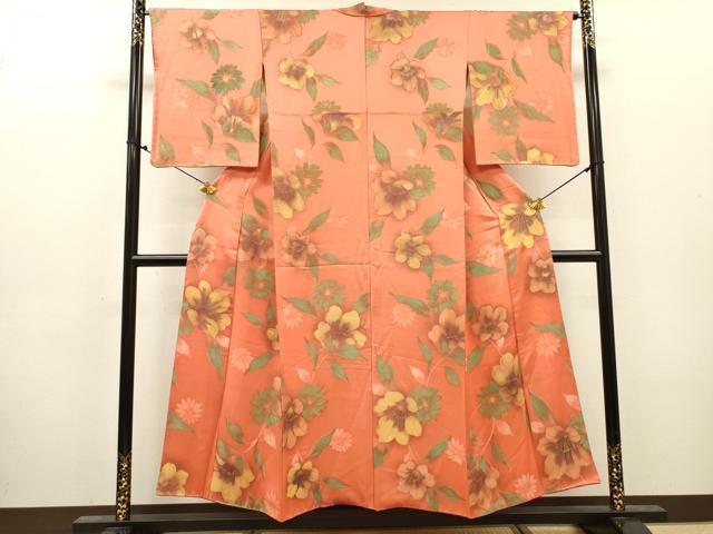 平和屋着物▼上質な小紋　地紋起こし　草花　暈し染　正絹　逸品　DABJ7344fe