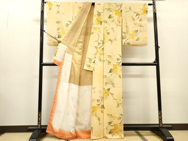 平和屋着物▼上質な小紋　地紋起こし　枝花文　正絹　逸品　DABJ7346fe