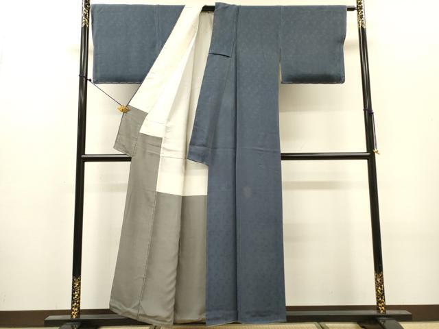 平和屋着物▼上質な色無地　動物地紋　ヒヤシンスブルー色　正絹　逸品　DABJ7347fe
