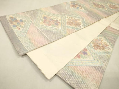 平和屋着物▼六通柄袋帯　花唐草菱文　金銀糸　正絹　逸品　DABJ7354fe