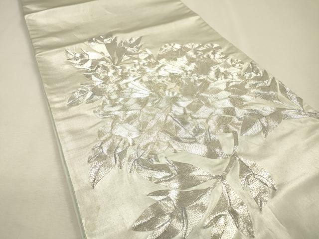 平和屋着物▼太鼓柄袋帯　駒刺繍　総刺繍　草花　金銀糸　正絹　逸品　DABJ7356fe