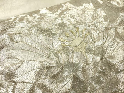 平和屋着物▼太鼓柄袋帯　駒刺繍　総刺繍　草花　金銀糸　正絹　逸品　DABJ7356fe
