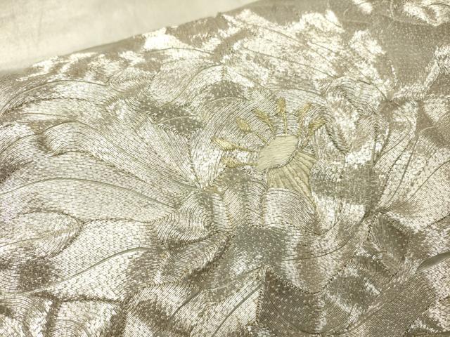 平和屋着物▼太鼓柄袋帯　駒刺繍　総刺繍　草花　金銀糸　正絹　逸品　DABJ7356fe