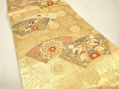平和屋着物▼六通柄袋帯　唐織　古代文様　金糸　正絹　逸品　DABJ7358fe
