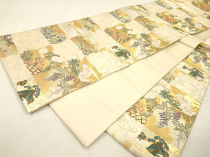 平和屋着物▼六通柄袋帯　紹巴織　琳派　日本の美　金糸　正絹　逸品　DABJ7388fe