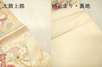 平和屋着物▼六通柄袋帯　唐織　慶長色紙重ね　金糸　正絹　逸品　DABJ7394fe