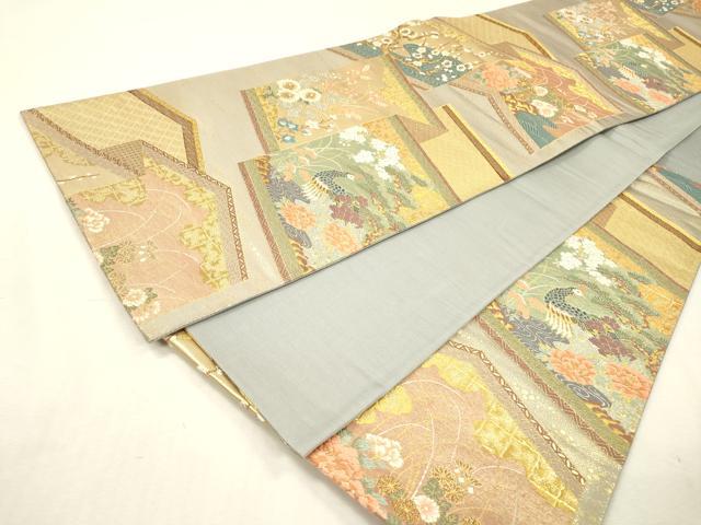 平和屋着物▼西陣　前田眞織物謹製　六通柄袋帯　唐織　屏貼花鳥文　古銘錦箔　金銀糸　証紙付き　正絹　逸品　DABJ7396fe