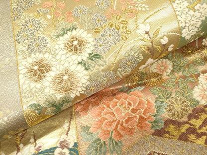 平和屋着物▼西陣　前田眞織物謹製　六通柄袋帯　唐織　屏貼花鳥文　古銘錦箔　金銀糸　証紙付き　正絹　逸品　DABJ7396fe