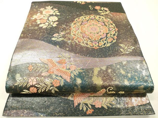 平和屋着物▼六通柄袋帯　唐織　正倉院鳳凰花文　金銀糸　引箔　正絹　逸品　DABJ7398fe