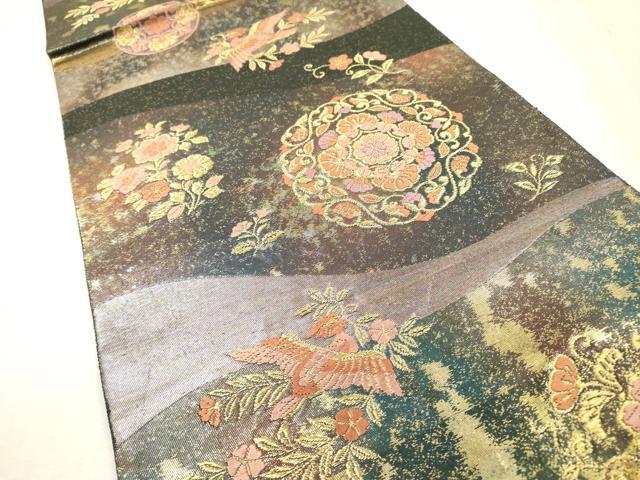 平和屋着物▼六通柄袋帯　唐織　正倉院鳳凰花文　金銀糸　引箔　正絹　逸品　DABJ7398fe