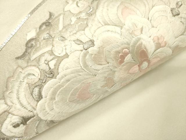 平和屋着物▼九寸名古屋帯　駒刺繍　総刺繍　正倉院花菱文　DABJ7401fe