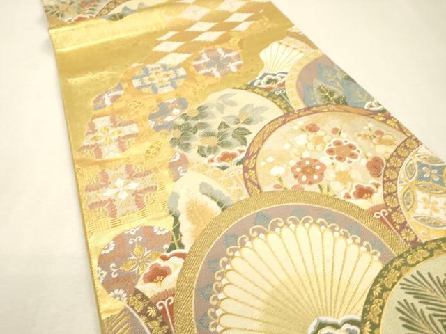 平和屋着物▼六通柄袋帯　花青海波　金糸　正絹　逸品　DABJ7402fe