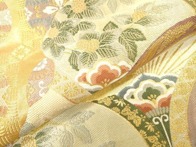 平和屋着物▼六通柄袋帯　花青海波　金糸　正絹　逸品　DABJ7402fe