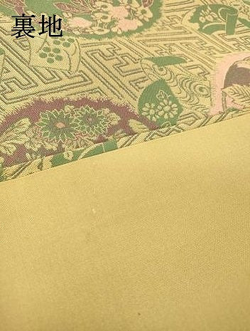 平和屋着物▼山喜織物謹製　萬葉　紹巴　全通柄袋帯　紗綾形花丸文　正絹　逸品　未使用　DABJ7404fe