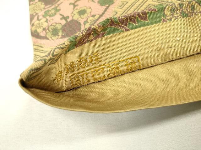 平和屋着物▼山喜織物謹製　萬葉　紹巴　全通柄袋帯　紗綾形花丸文　正絹　逸品　未使用　DABJ7404fe