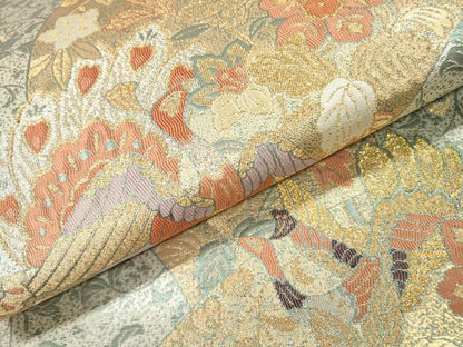 平和屋本店▼六通柄袋帯　重文彫金文　本金二重箔　正絹　逸品　DABJ7407fe