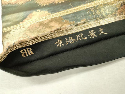 平和屋着物▼西陣　服部織物謹製　六通柄袋帯　京洛風景文　金糸　引箔　やまと誂製　正絹　逸品　DABJ7425fe