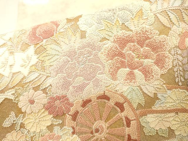 平和屋着物▼中国三大刺繍　相良刺繍　総刺繍　太鼓柄袋帯　花車几帳文　金銀糸　正絹　逸品　DABJ7433fe