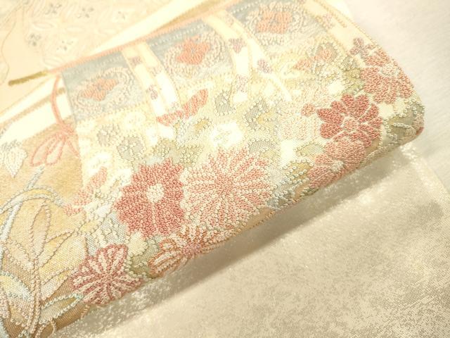 平和屋着物▼中国三大刺繍　相良刺繍　総刺繍　太鼓柄袋帯　花車几帳文　金銀糸　正絹　逸品　DABJ7433fe