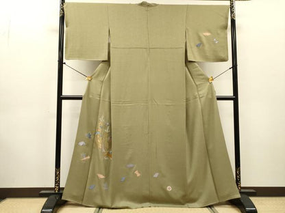平和屋着物▼訪問着　総刺繍　宝尽くし短冊扇文　金糸　正絹　逸品　DABJ7440fe