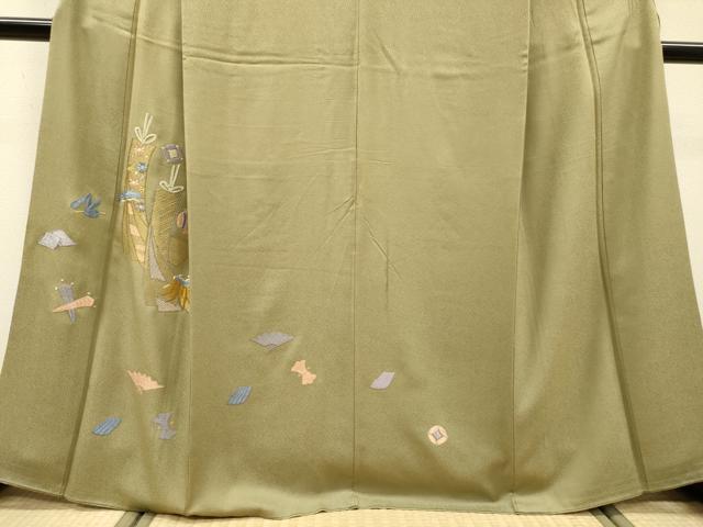 平和屋着物▼訪問着　総刺繍　宝尽くし短冊扇文　金糸　正絹　逸品　DABJ7440fe