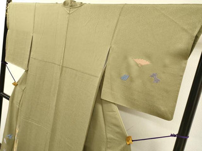 平和屋着物▼訪問着　総刺繍　宝尽くし短冊扇文　金糸　正絹　逸品　DABJ7440fe
