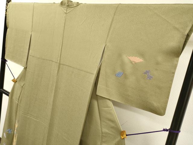 平和屋着物▼訪問着　総刺繍　宝尽くし短冊扇文　金糸　正絹　逸品　DABJ7440fe