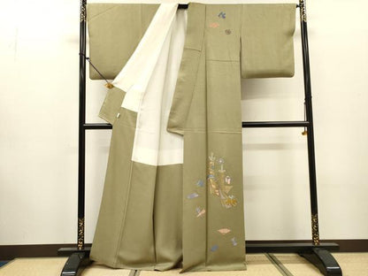 平和屋着物▼訪問着　総刺繍　宝尽くし短冊扇文　金糸　正絹　逸品　DABJ7440fe