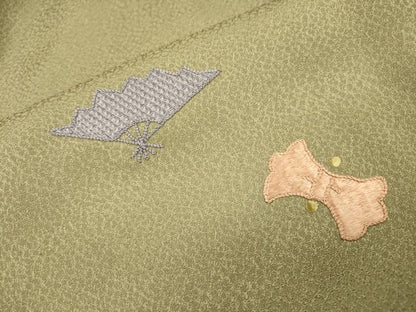 平和屋着物▼訪問着　総刺繍　宝尽くし短冊扇文　金糸　正絹　逸品　DABJ7440fe