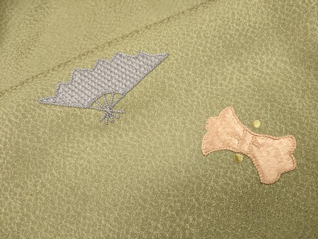 平和屋着物▼訪問着　総刺繍　宝尽くし短冊扇文　金糸　正絹　逸品　DABJ7440fe