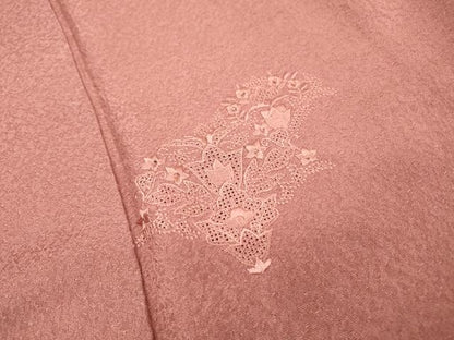 平和屋着物▼中国三大刺繍　スワトウ刺繍　汕頭刺繍　総刺繍　無地絵羽訪問着　洋花文　退紅色　正絹　逸品　未使用　DABJ7441fe
