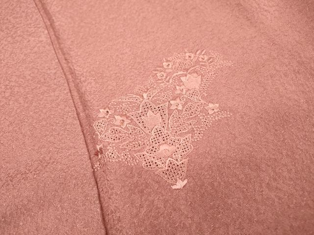 平和屋着物▼中国三大刺繍　スワトウ刺繍　汕頭刺繍　総刺繍　無地絵羽訪問着　洋花文　退紅色　正絹　逸品　未使用　DABJ7441fe