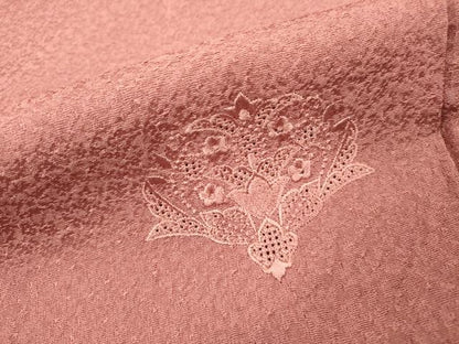 平和屋着物▼中国三大刺繍　スワトウ刺繍　汕頭刺繍　総刺繍　無地絵羽訪問着　洋花文　退紅色　正絹　逸品　未使用　DABJ7441fe